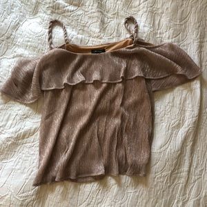 Ella Moss Shimmery Cold Shoulder Ruffle Blouse